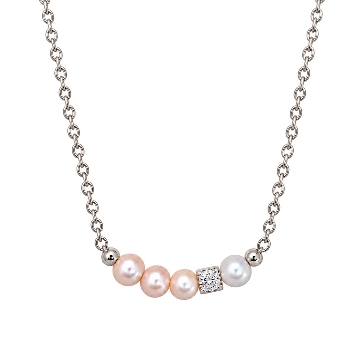 Aurora pearl necklace with silver chain and moissanite
