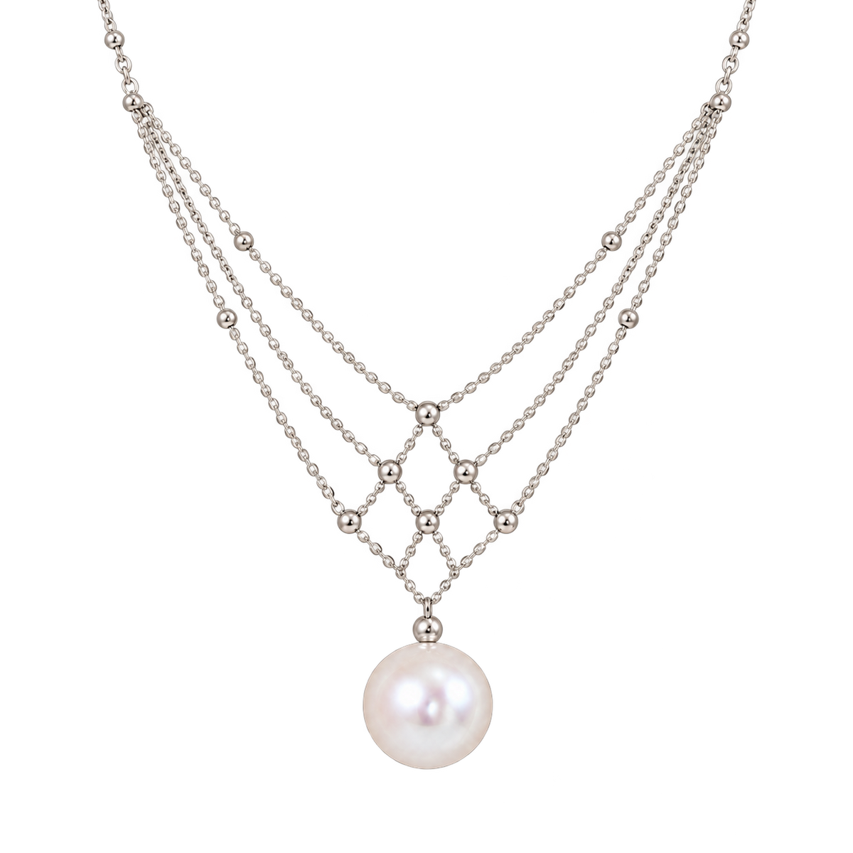 Handmade freshwater pearl and silver lattice necklace