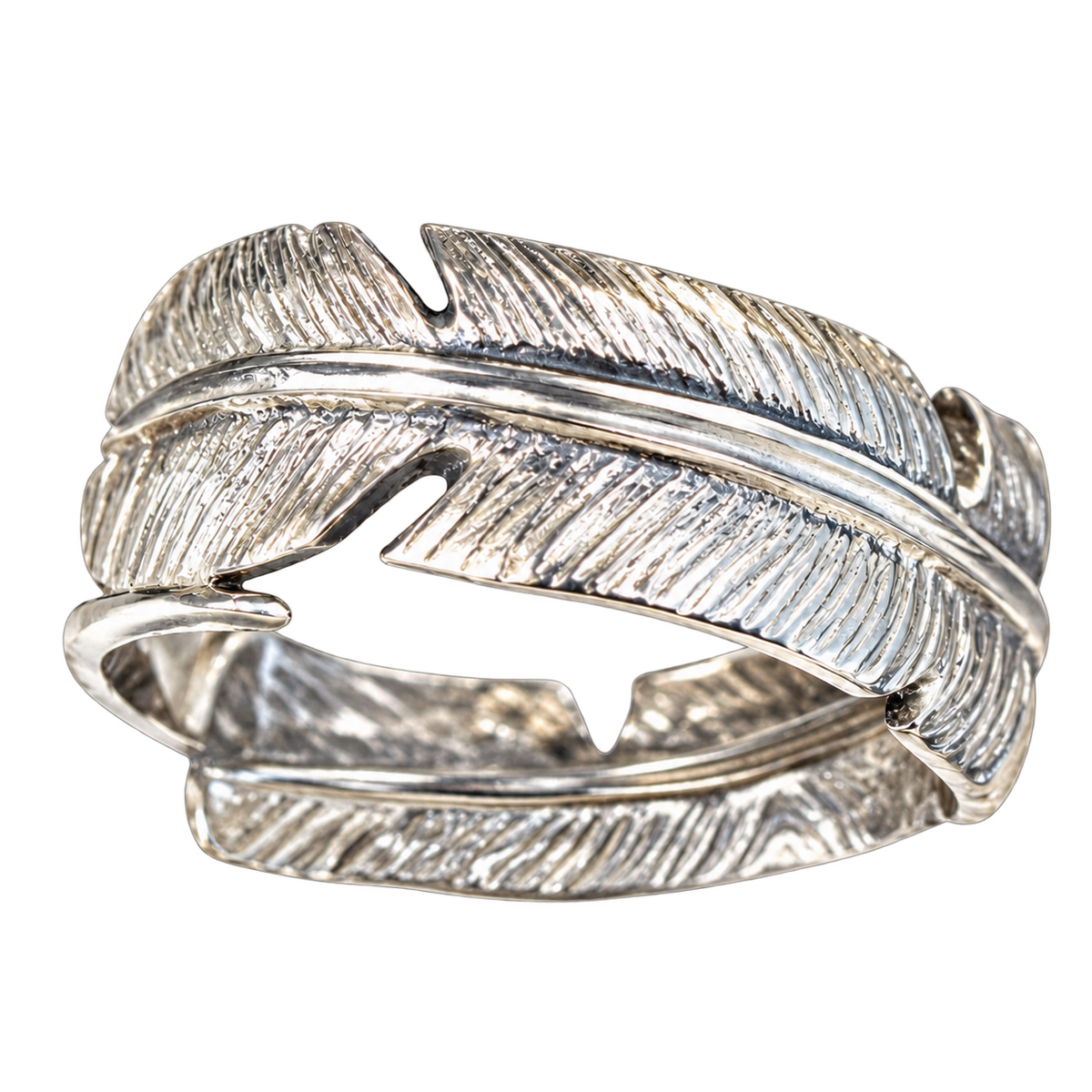 Handmade S999 fine silver feather ring